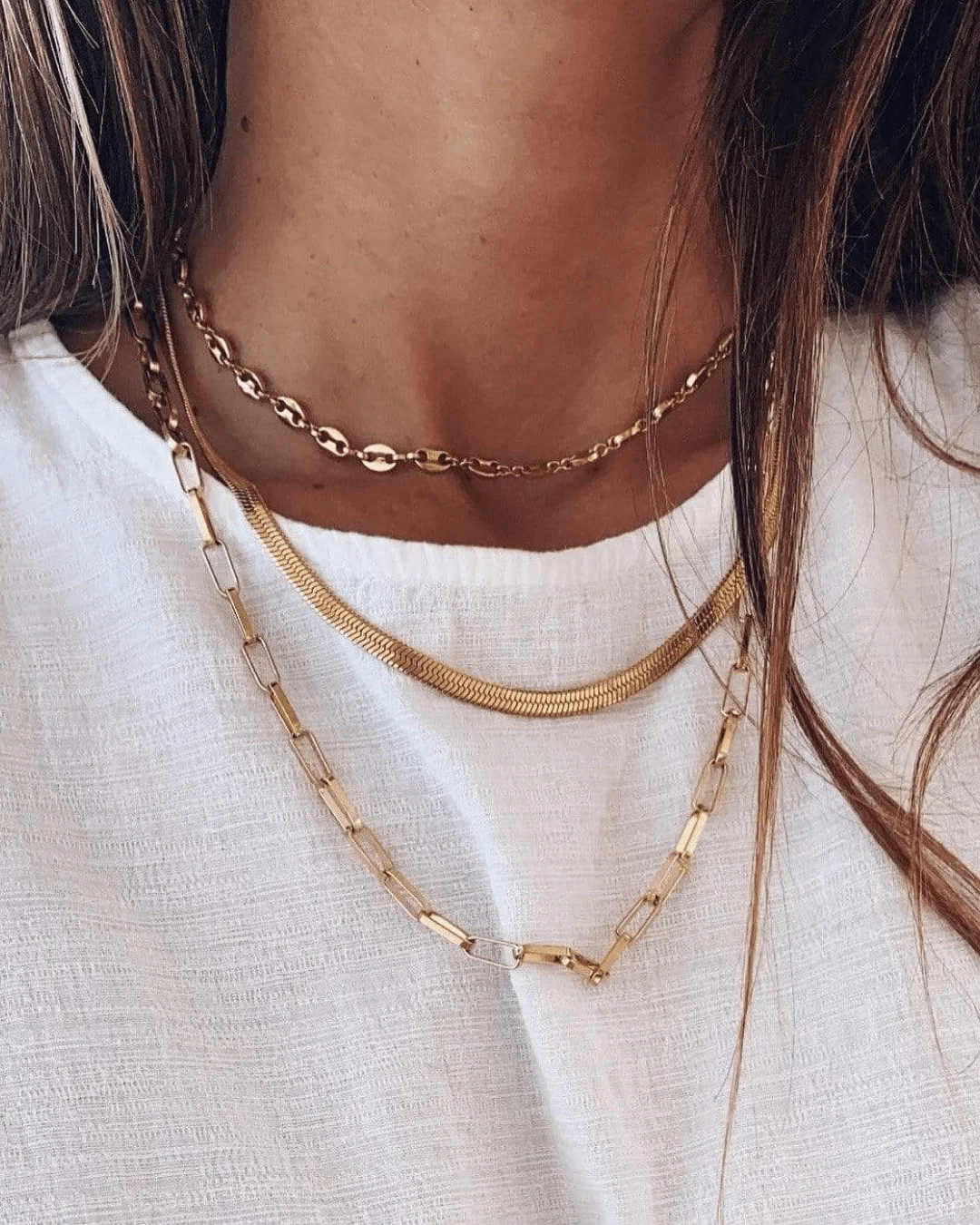 Collares de oro de mujer combinados en Joyería Tres Reyes, Vinaròs