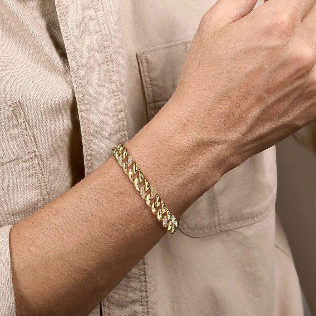 Pulsera cubana de oro de hombre con brillantes