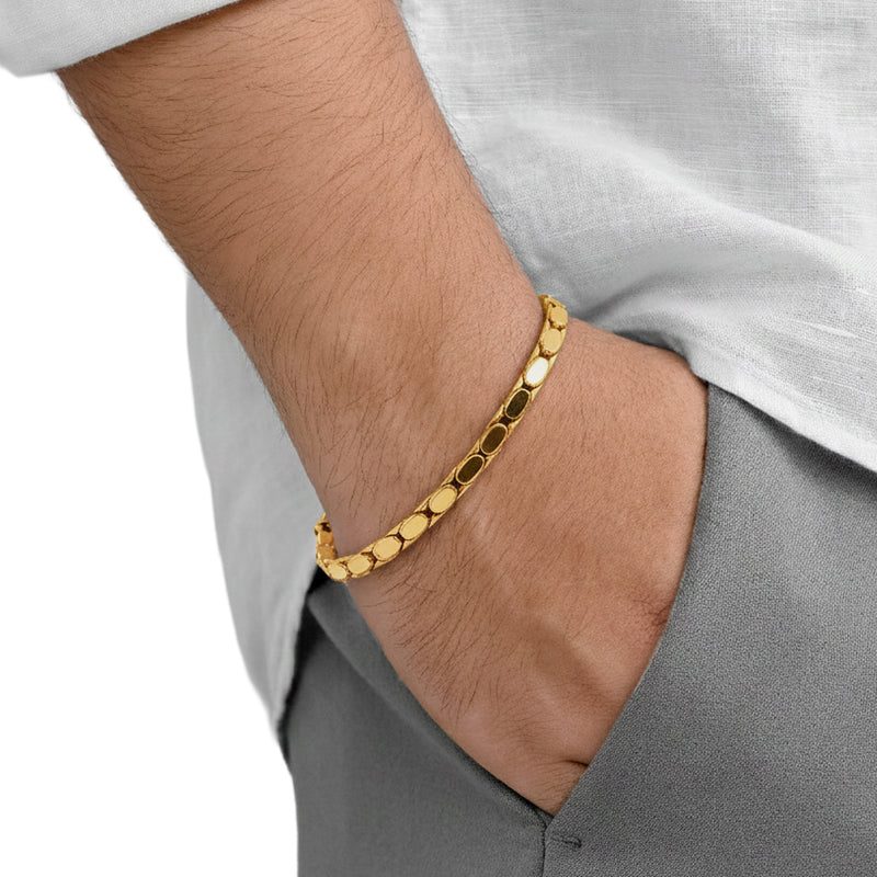 Pulsera de oro de hombre de eslabones ovalados planos